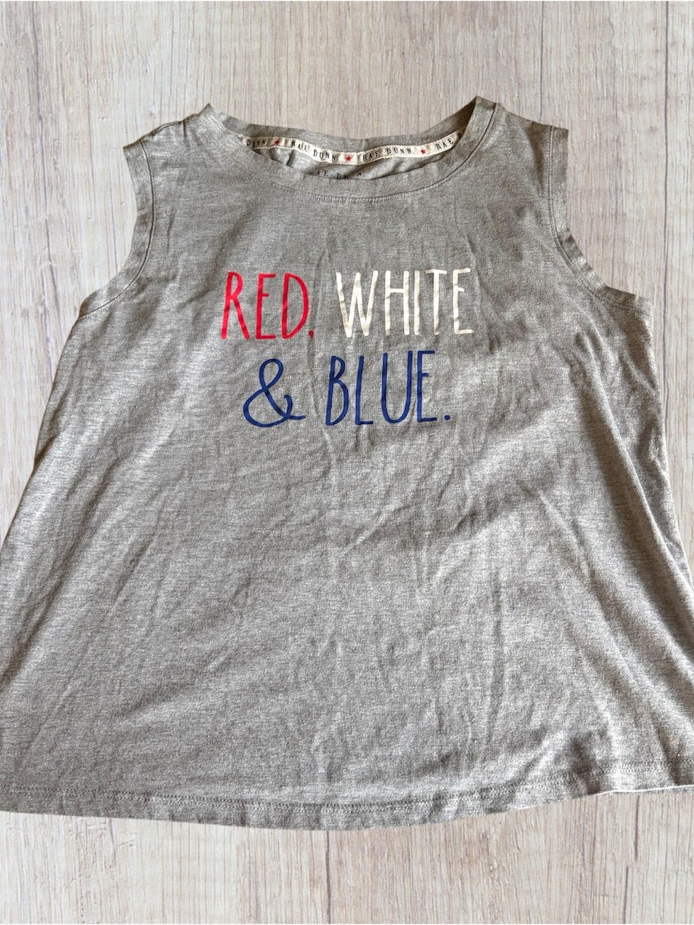 Rae Dunn Patriotic Gray Tank Top Americana Red White Blue Graphic Women’s Small